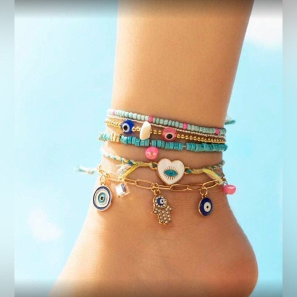✨NEW Bohemian Beach Tribal Colorful Beaded Charm Anklet Set